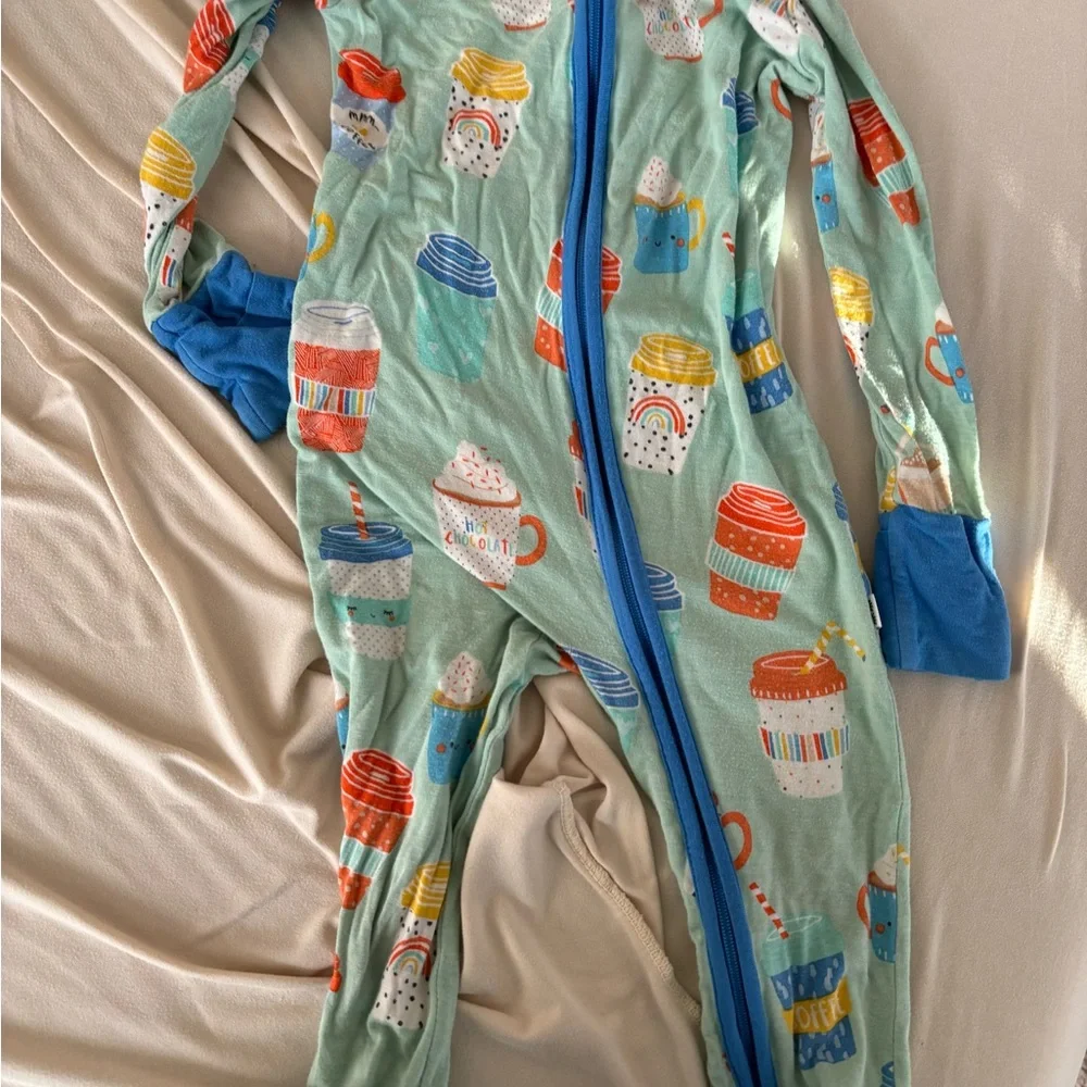 Little Sleepies aqua I love you a latte footie pajamas